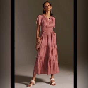 NWT NEW Anthropologie The Somerset Maxi Dress Rose Pink Large